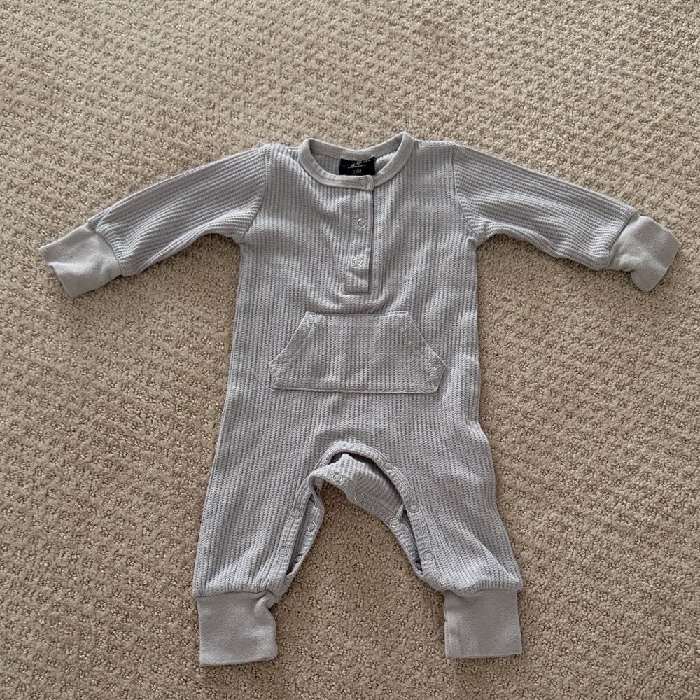 Little Bipsy Light Gray Waffle Romper
